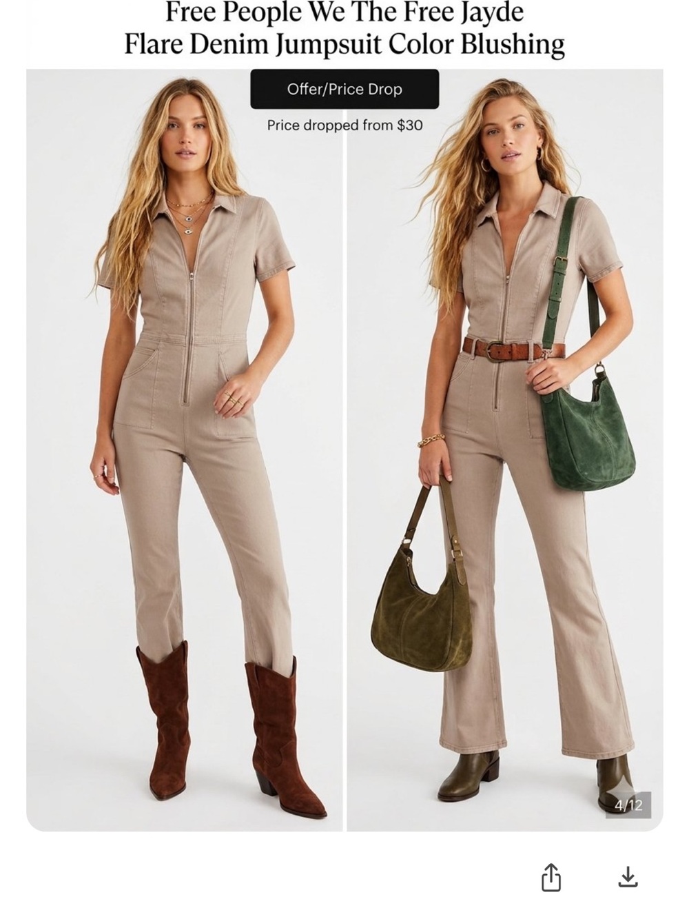 Free People We The Free Jayde Flare Denim Jumpsuit Color Blushing